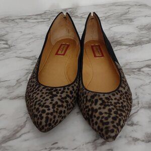 Haloger‎ Real Fur Leopard  Printed Calf Bair Women Shoes 7.5 Metal Inlays